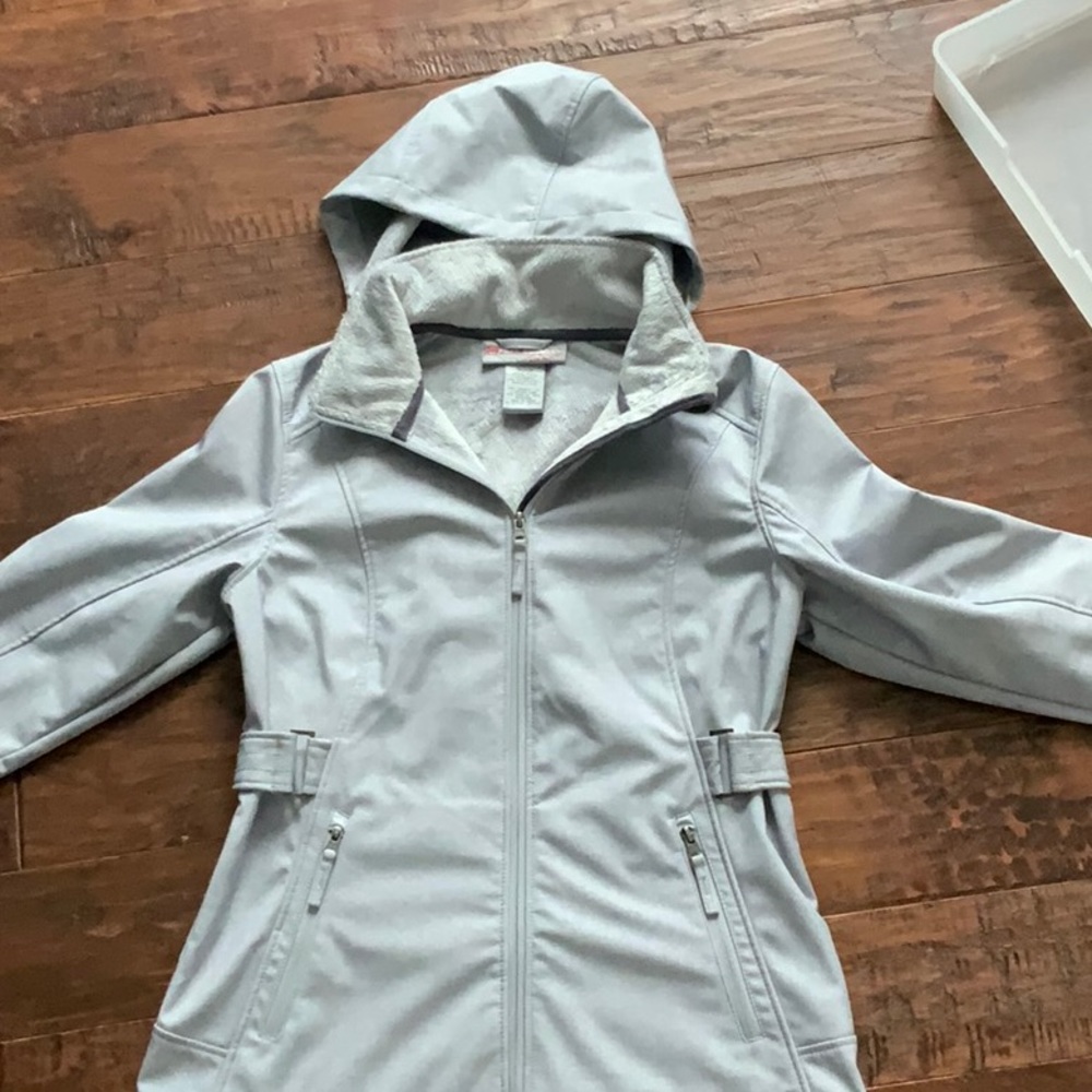 Winter hooded coat.